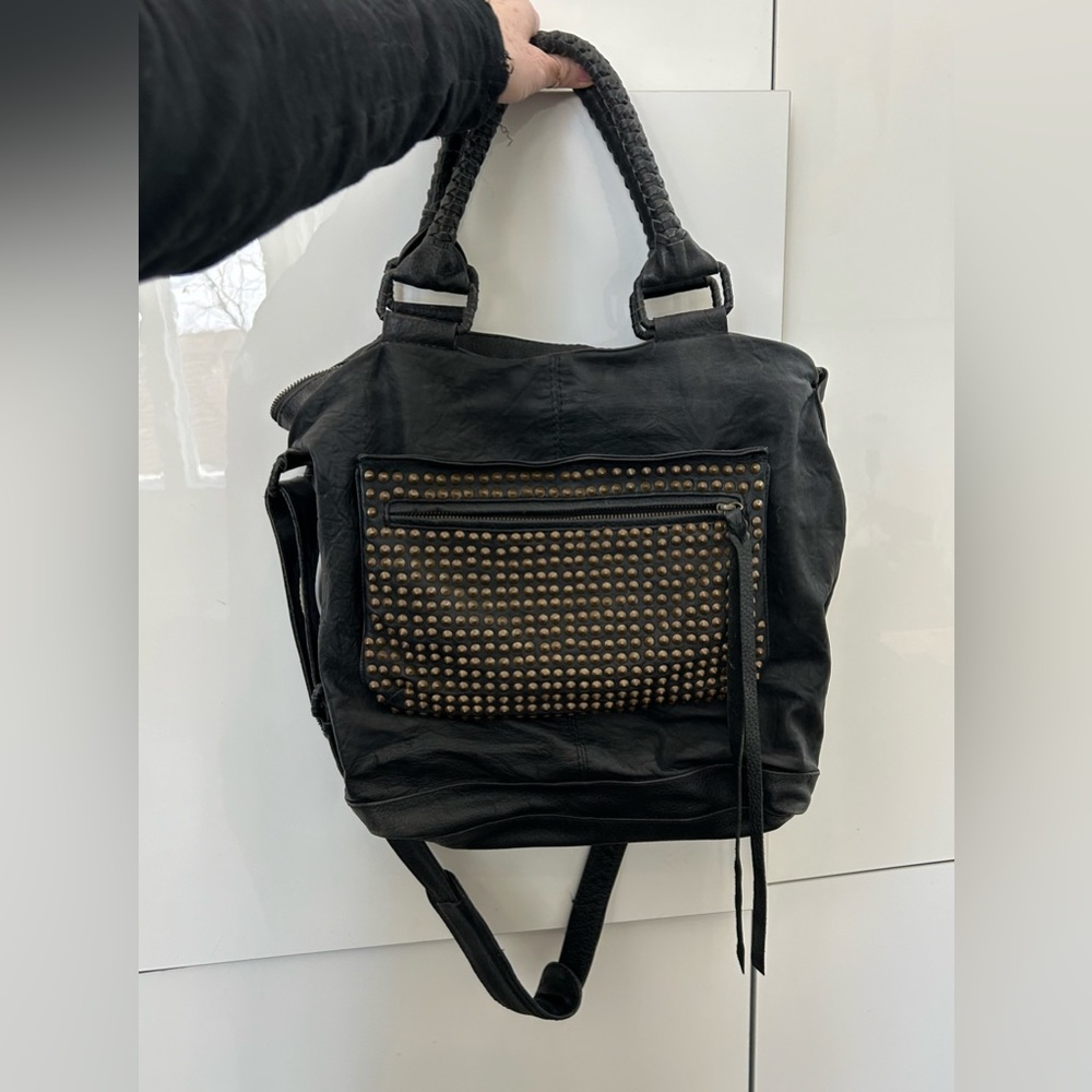 Black leather Cleobella bag with studs